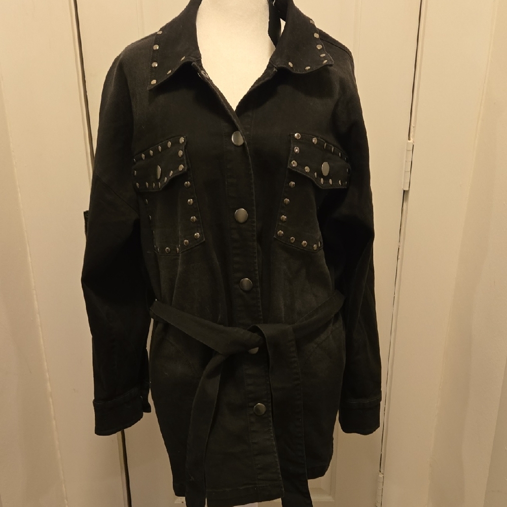 G by Giuliana Black Studded Utility Jacket With Belt